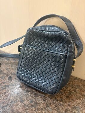 Zenith Black Woven Leather Crossbody Bag